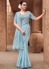 Blue Embroidered Satin Saree