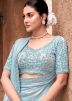 Blue Embroidered Satin Saree