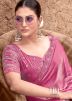 Pink Embroidered Satin Saree