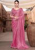 Pink Embroidered Satin Saree
