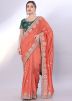 Red Sequin Work Saree In Silk