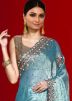 Blue Handwork Organza Saree