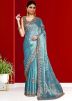 Blue Handwork Organza Saree
