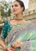 Shaded Turquoise Embroidered Border Saree