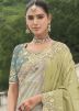 Grey & Green Embroidered Border Saree