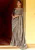 Grey Embroidered Silk Saree