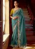 Blue Sequin Work Saree In Silk