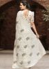 Cream Embroidered Chiffon Saree