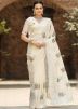 Cream Embroidered Chiffon Saree