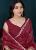Maroon Embroidered Saree In Crape