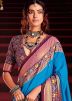 Blue Printed Silk Saree With Blouse