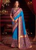Blue Printed Silk Saree With Blouse
