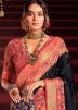 Black Silk Saree In Printed Work