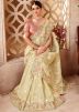 Cream Embroidered Viscose Saree