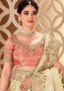 Cream Embroidered Viscose Saree