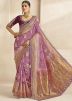 Pink Saree In Woven Work