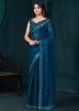 Blue Sequin Work Saree In Organza