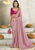 Light Pink Embroidered Silk Saree