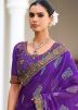 Purple Printed Georgette Saree & Blouse