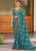 Blue Georgette Embroidered Saree & Blouse