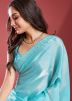 Blue Embroidered Border Tissue Saree