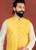 Readymade White Kurta Churidaar With Yellow Jacket