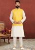 Readymade White Kurta Churidaar With Yellow Jacket