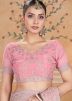 Pink Embroidered Crape Saree & Blouse
