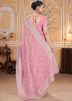 Pink Embroidered Crape Saree & Blouse