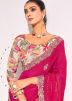 Bright Pink Embroidered Saree