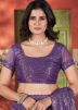 Purple Embroidered Net Saree