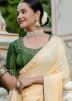 Cream Embroidered Chiffon Saree