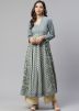 Blue Floral Readymade Anarkali Kurta
