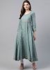 Blue Printed Readymade Long Anarkali Kurta