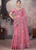 Pink Embroidered Net Saree