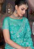 Blue Embroidered Net Saree