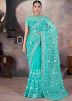 Blue Embroidered Net Saree