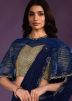 Blue Embroidered Pre-Stitched Saree With Jacket