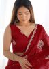 Red Embroidered  Chiffon Saree