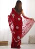 Red Embroidered  Chiffon Saree