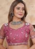 Pink Embroidered Net Saree & Blouse
