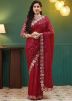 Red Sequin Work Saree In Georgette