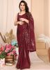 Red Sequin Work Pre-Stitched Saree In Georgette