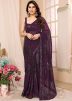 Puple Sequin Work Pre-Stitched Saree In Georgette
