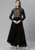 Black Readymade Flared Kurti In Georgette