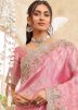 Pink Viscose Saree With Cutwork Border
