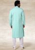 Readymade Turquoise Cotton Printed Kurta Pajama