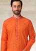 Readymade Orange Cotton Kurta With Pajama