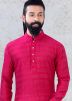 Pink Thread Embroidered Kurta With Churidar