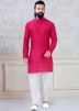 Pink Thread Embroidered Kurta With Churidar